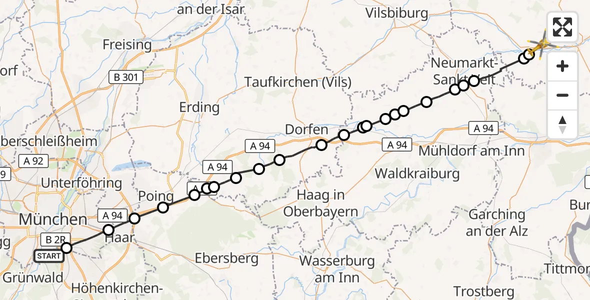 Flugroute Rettungshubschrauber Perlacher Forst - Unterdietfurt, 07 Oktober 2026, 15:38