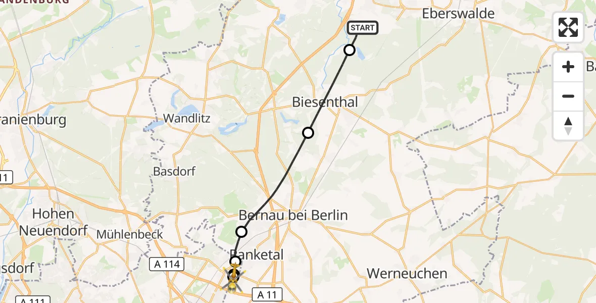 Flugroute Rettungshubschrauber Schorfheide - Helios Clinic Berlin-Buch, 07 Oktober 2026, 15:39