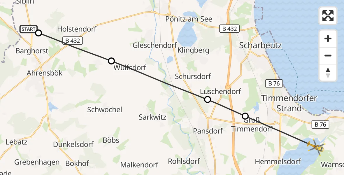 Flugroute Rettungshubschrauber Christoph 12 Luftrettungszentrum - Timmendorfer Strand, 07 Oktober 2026, 15:40