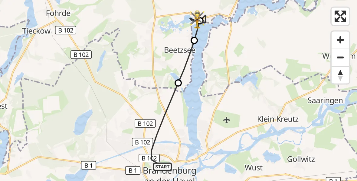 Flugroute Rettungshubschrauber Brandenburg an der Havel - Beetzsee, 07 Oktober 2026, 15:51