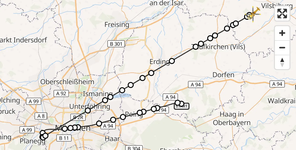 Flugroute Rettungshubschrauber Forstern - Geisenhausen, 07 Oktober 2026, 15:55