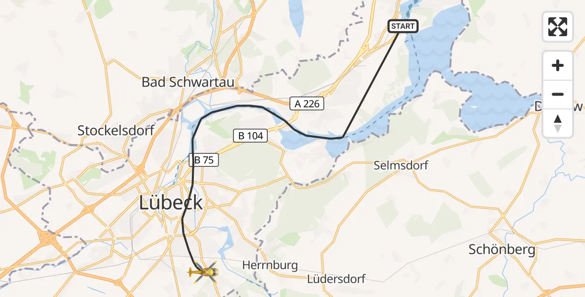 Flugroute Rettungshubschrauber Lübeck - Lübeck, 07 Oktober 2026, 15:59
