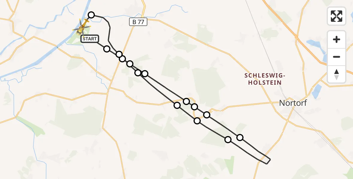 Flugroute Ambulanzhubschrauber Hörsten - Rendsburg-Schachtholm Flugplatz, 07 Oktober 2026, 16:00