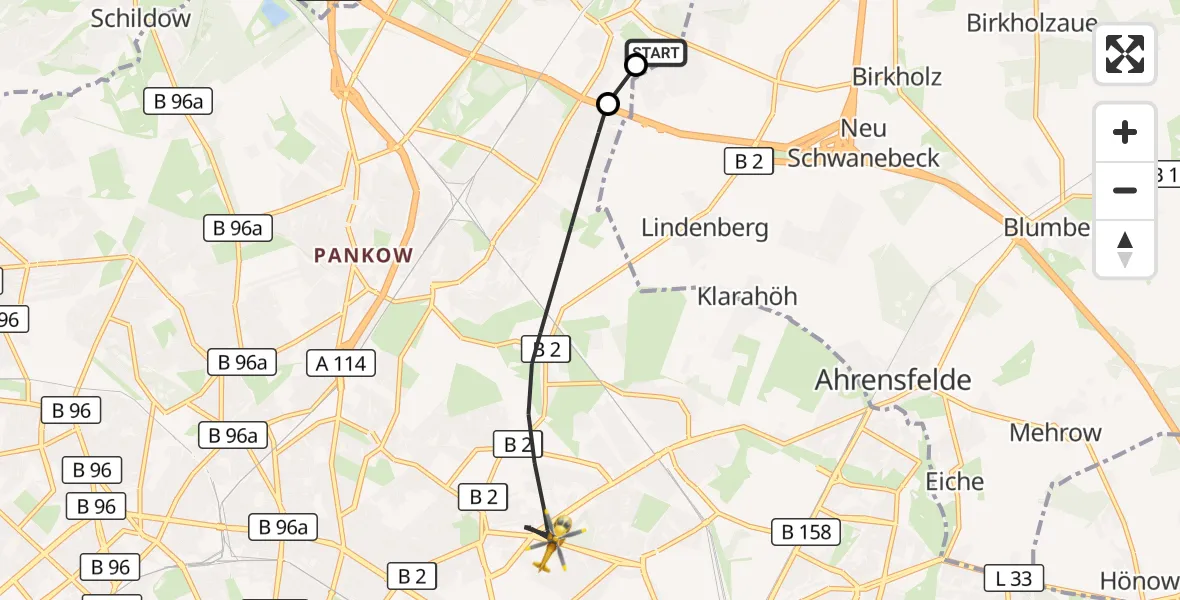 Flugroute Rettungshubschrauber Helios Clinic Berlin-Buch - Berlin, 07 Oktober 2026, 16:02