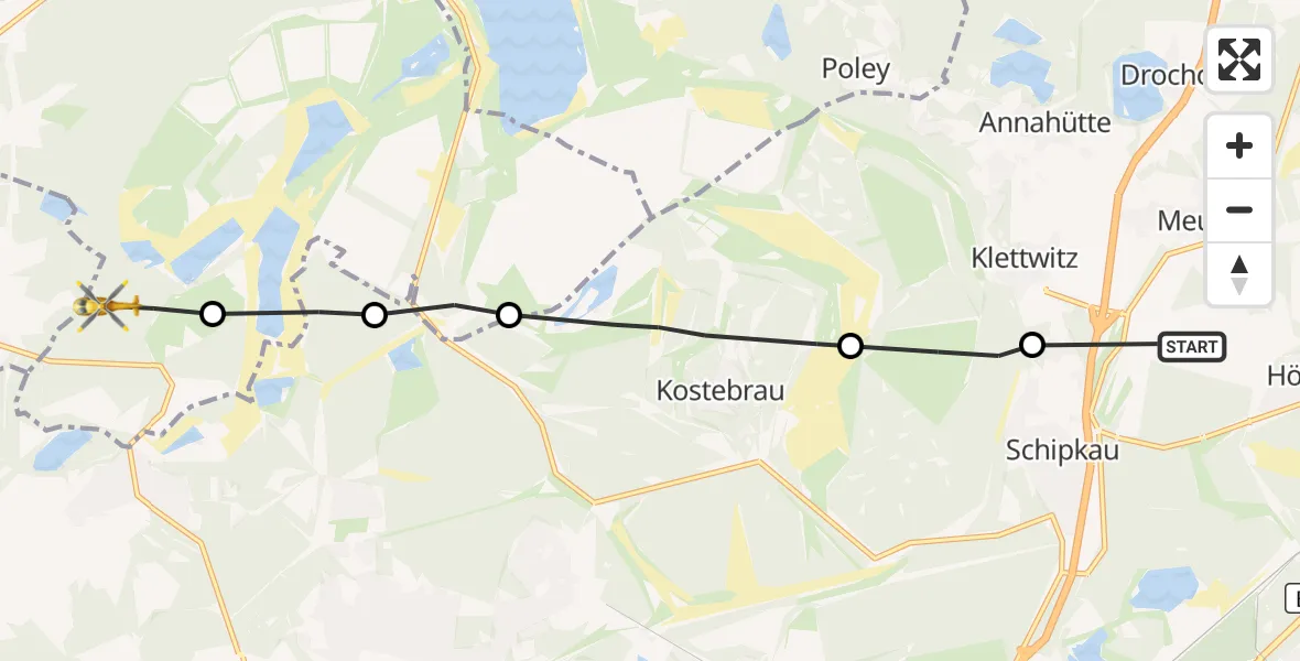 Flugroute Rettungshubschrauber Lausitzring Red Bull Flughafen - Finsterwalde, 07 Oktober 2026, 16:02