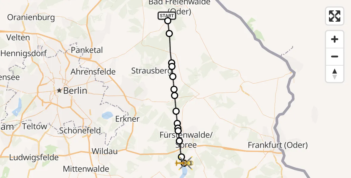 Flugroute Rettungshubschrauber Falkenberg - Bad Saarow Hospital Hubschrauberlandeplatz, 07 Oktober 2026, 16:03