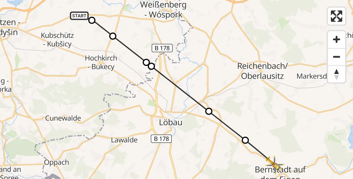 Flugroute Rettungshubschrauber Kubschütz - Bernstadt a.d.Eigen, 07 Oktober 2026, 16:07