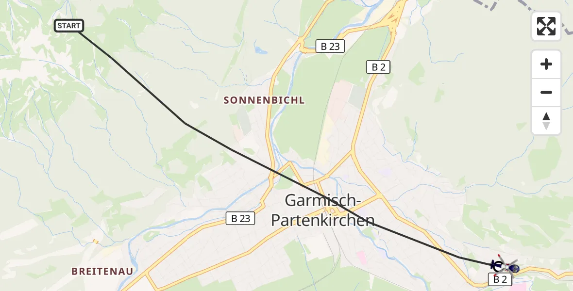 Flugroute Polizeihubschrauber Garmisch-Partenkirchen - Garmisch-Partenkirchen Clinic Hubschrauberlandeplatz, 07 Oktober 2026, 16:09