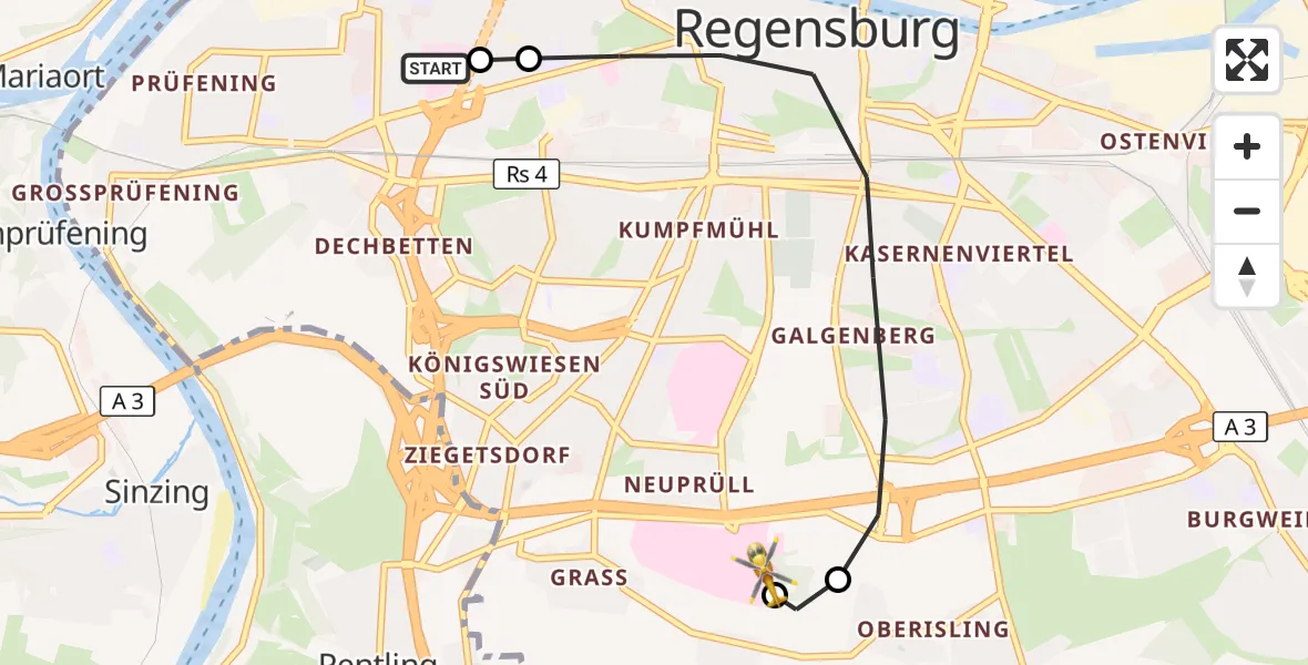 Flugroute Rettungshubschrauber Barmherzige Brüder (Brothers of Mercy) Hospital Regensburg - DRF Air Rescue Station Regensburg / Regensburg University Hospital, 07 Oktober 2026, 16:10
