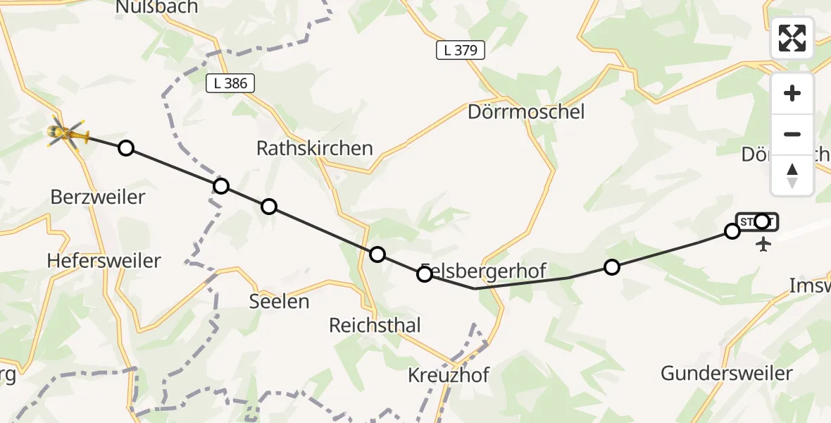 Flugroute Rettungshubschrauber Rockenhausen - Hefersweiler, 07 Oktober 2026, 16:10