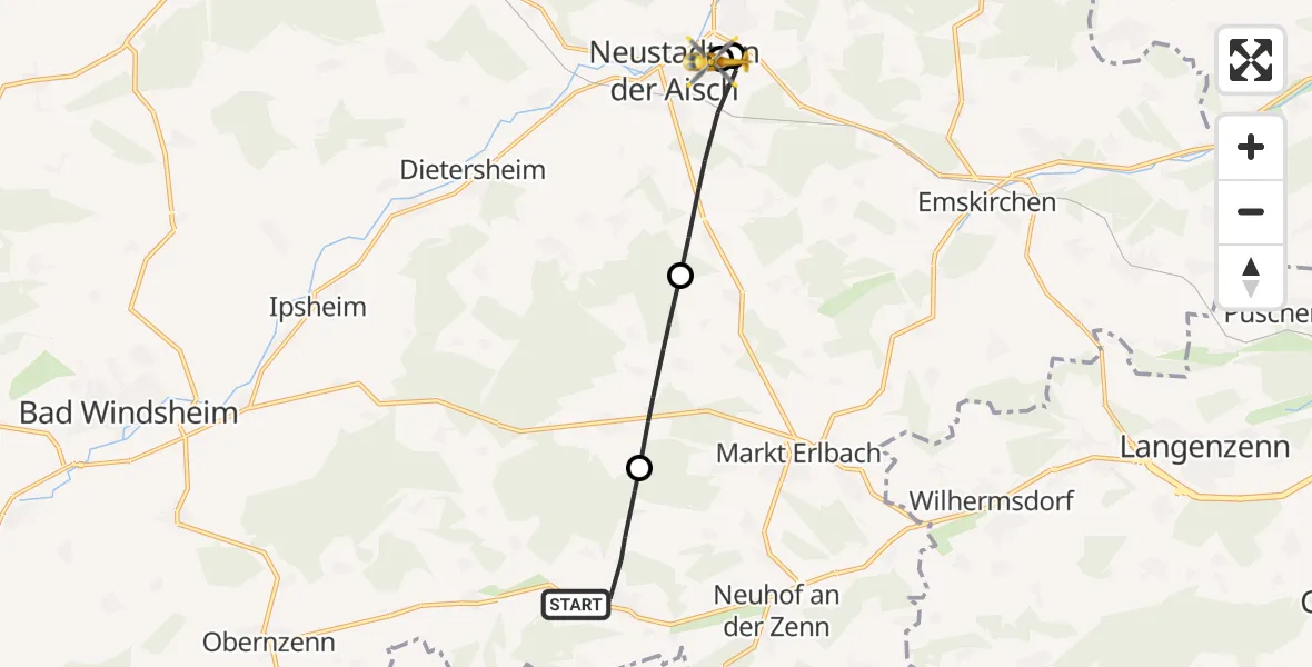 Flugroute Rettungshubschrauber Trautskirchen - Neustadt Hospital, 07 Oktober 2026, 16:13