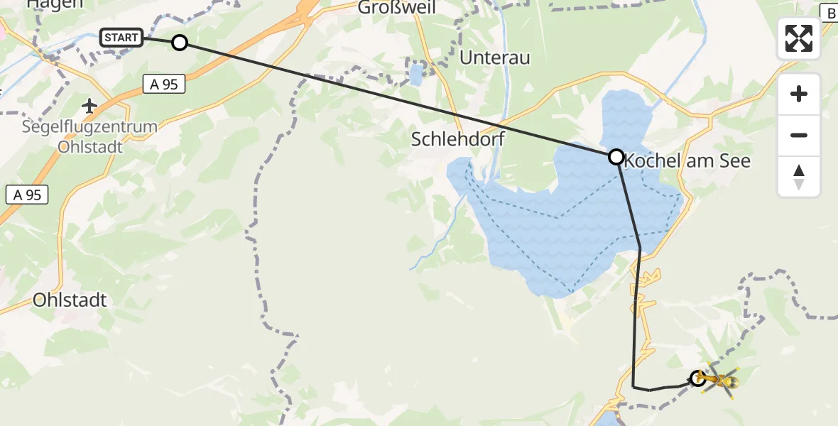 Flugroute Rettungshubschrauber Riegsee - Jachenau, 07 Oktober 2026, 16:23