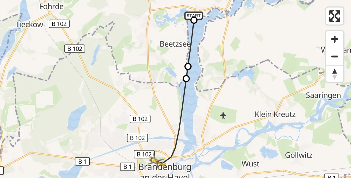 Flugroute Rettungshubschrauber Beetzsee - Brandenburg an der Havel, 07 Oktober 2026, 16:28