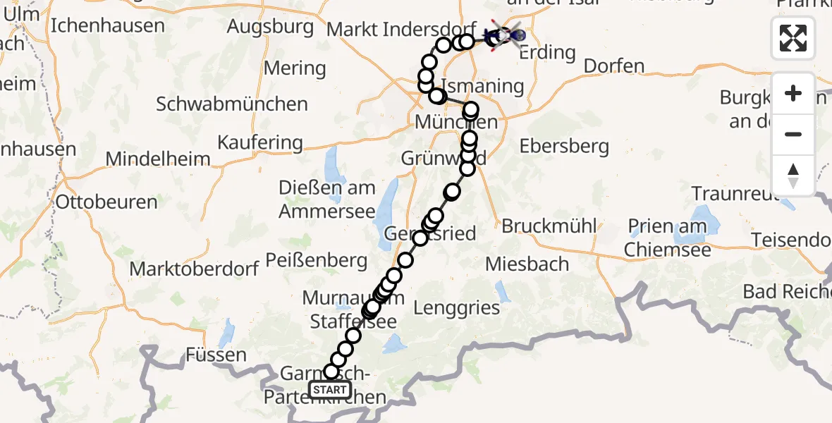 Flugroute Polizeihubschrauber Garmisch-Partenkirchen - München Flughafen, 07 Oktober 2026, 16:35