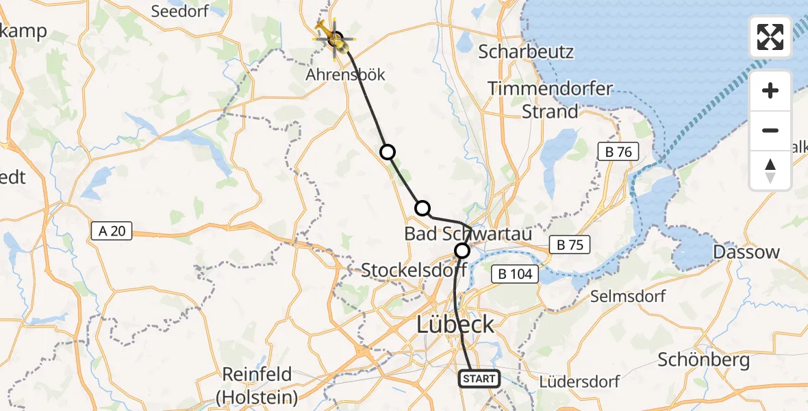 Flugroute Rettungshubschrauber Lübeck - Christoph 12 Luftrettungszentrum, 07 Oktober 2026, 16:39