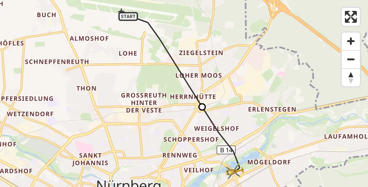 Flugroute Ambulanzhubschrauber Flughafen Nuremberg - Nürnberg, 07 Oktober 2026, 16:42
