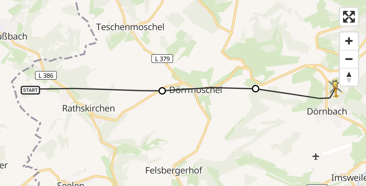 Flugroute Rettungshubschrauber Rathskirchen - Rockenhausen, 07 Oktober 2026, 16:45