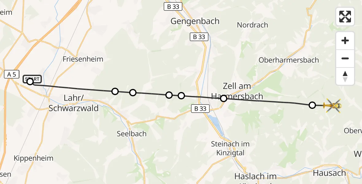 Flugroute Rettungshubschrauber Lahr Flughafen - Hausach, 07 Oktober 2026, 16:48