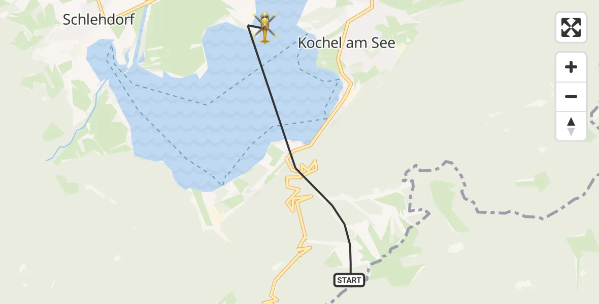 Flugroute Rettungshubschrauber Kochel a.See - Kochel a.See, 07 Oktober 2026, 16:51