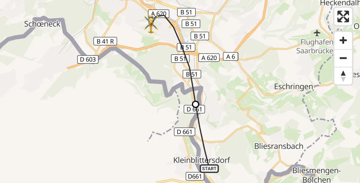 Flugroute Rettungshubschrauber Kleinblittersdorf - Saarbrücken, 07 Oktober 2026, 16:52