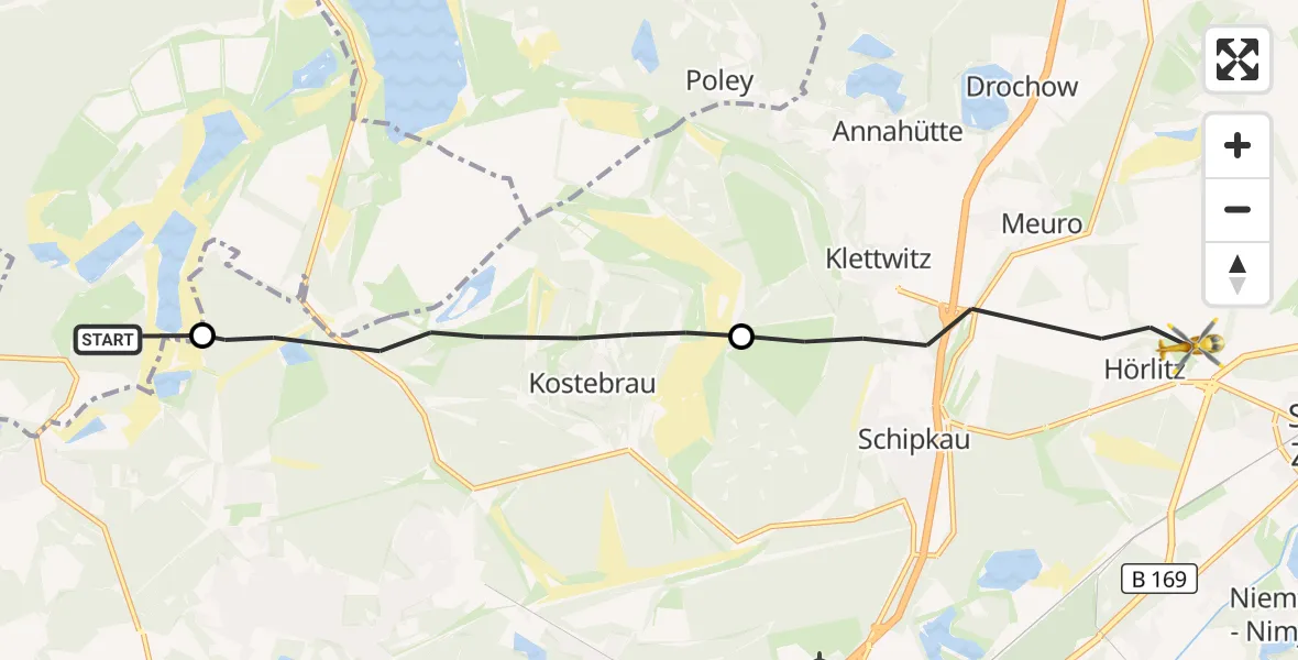 Flugroute Rettungshubschrauber Finsterwalde - Schipkau, 07 Oktober 2026, 16:52