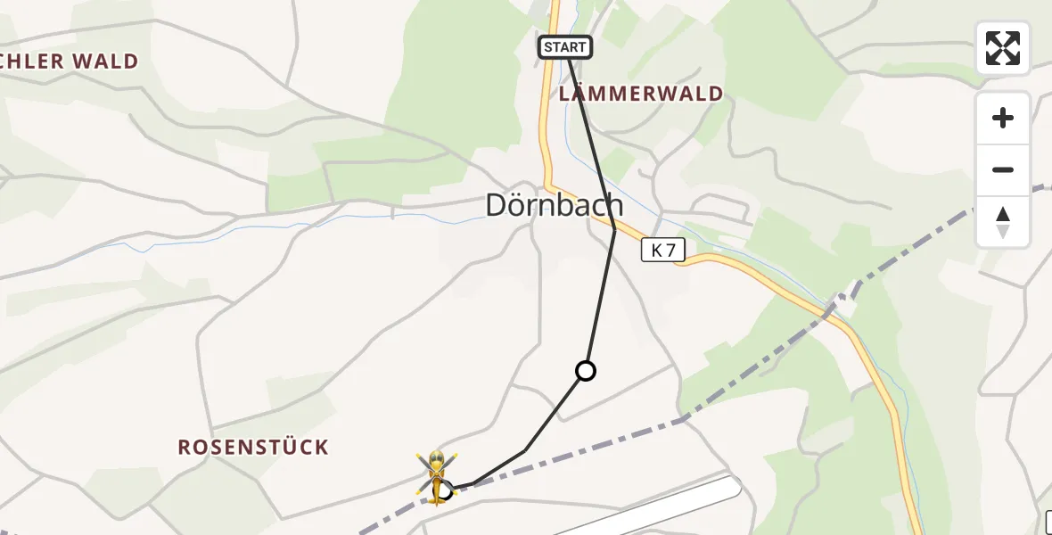 Flugroute Rettungshubschrauber Rockenhausen - Rockenhausen, 07 Oktober 2026, 17:23