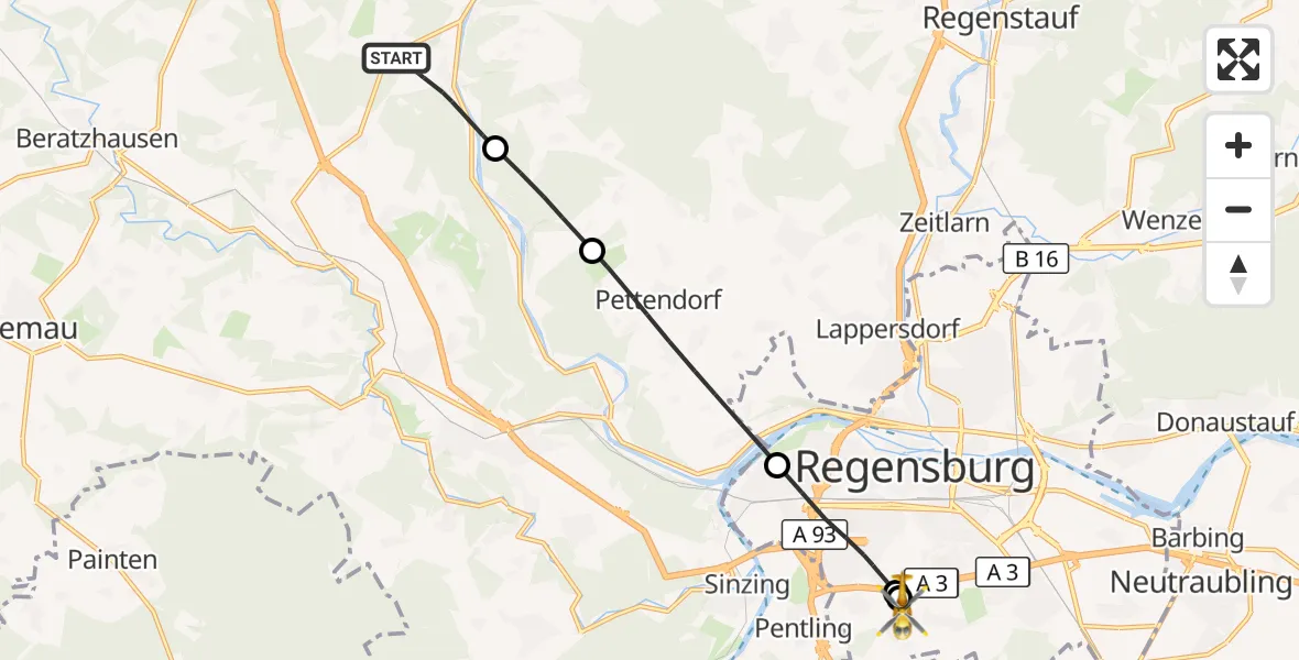 Flugroute Rettungshubschrauber Duggendorf - DRF Air Rescue Station Regensburg / Regensburg University Hospital, 07 Oktober 2026, 17:39