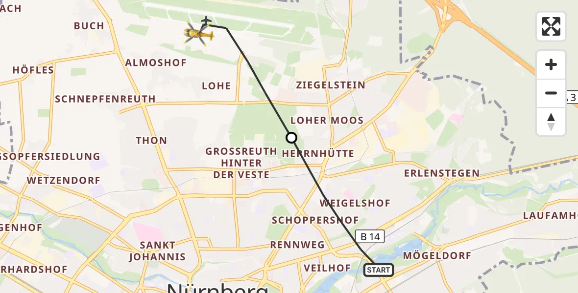 Flugroute Ambulanzhubschrauber Nürnberg - Flughafen Nuremberg, 07 Oktober 2026, 17:44