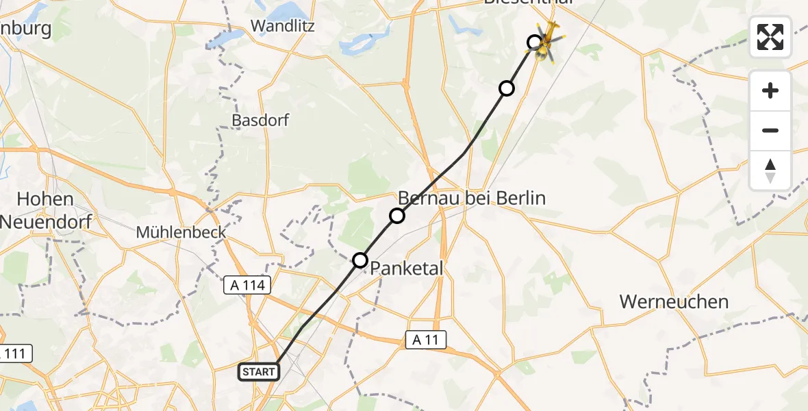 Flugroute Rettungshubschrauber Berlin - Biesenthal, 07 Oktober 2026, 17:45