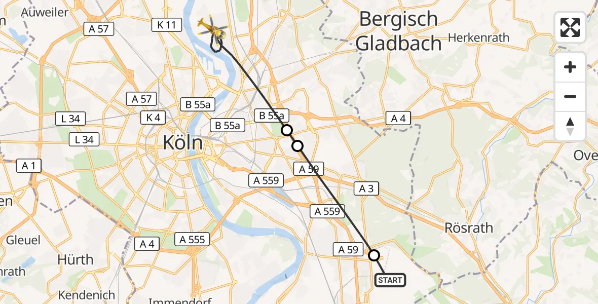 Flugroute Ambulanzhubschrauber Köln Bonn Flughafen - Köln, 07 Oktober 2026, 17:46