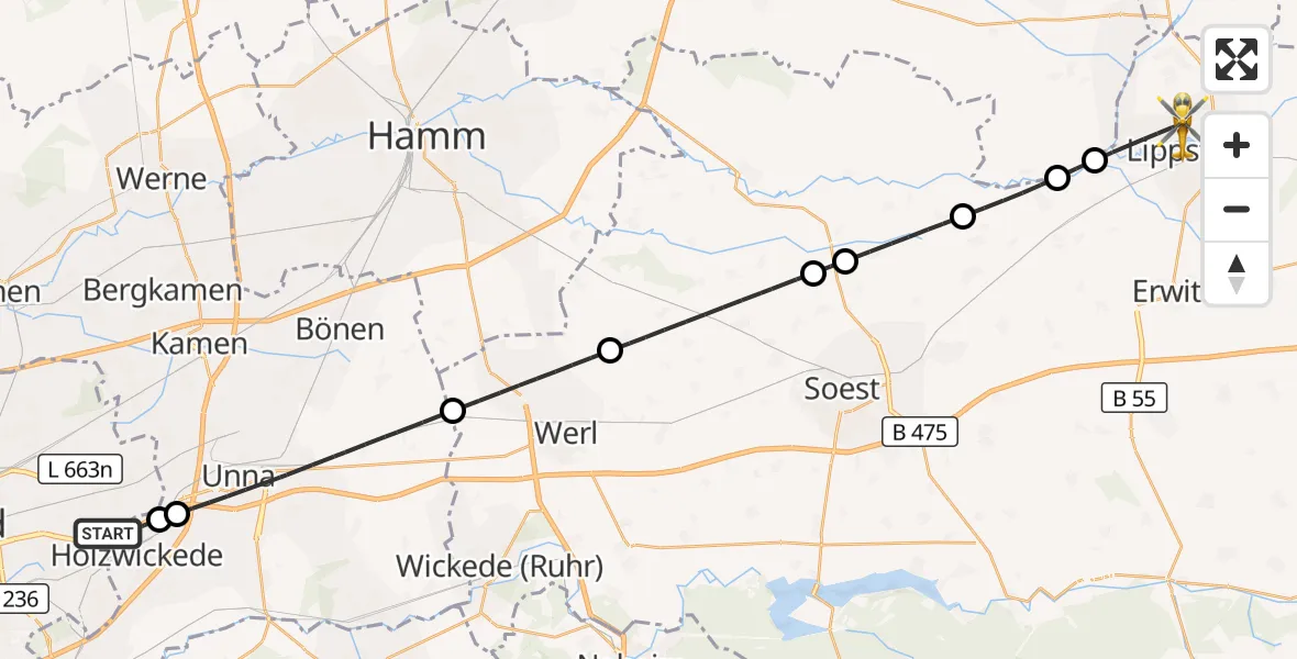 Flugroute Rettungshubschrauber Dortmund Flughafen - Lippstadt, 07 Oktober 2026, 17:50