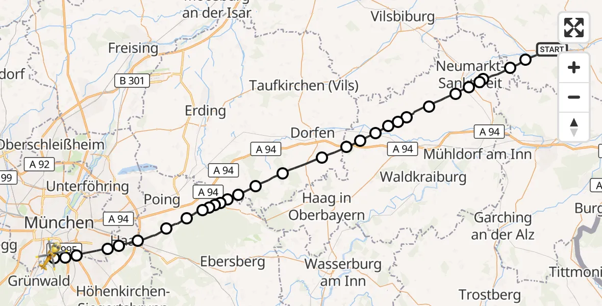 Flugroute Rettungshubschrauber Unterdietfurt - ADAC Air Rescue Center Hubschrauberlandeplatz (Christoph 1), 07 Oktober 2026, 17:55