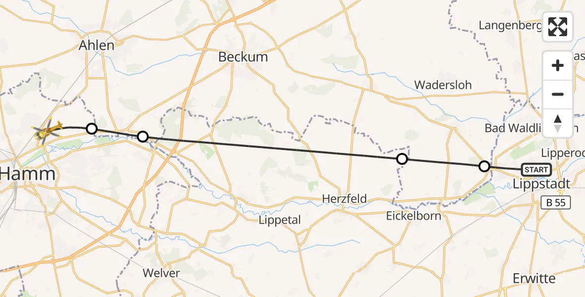 Flugroute Rettungshubschrauber Lippstadt - Hamm, 07 Oktober 2026, 18:25