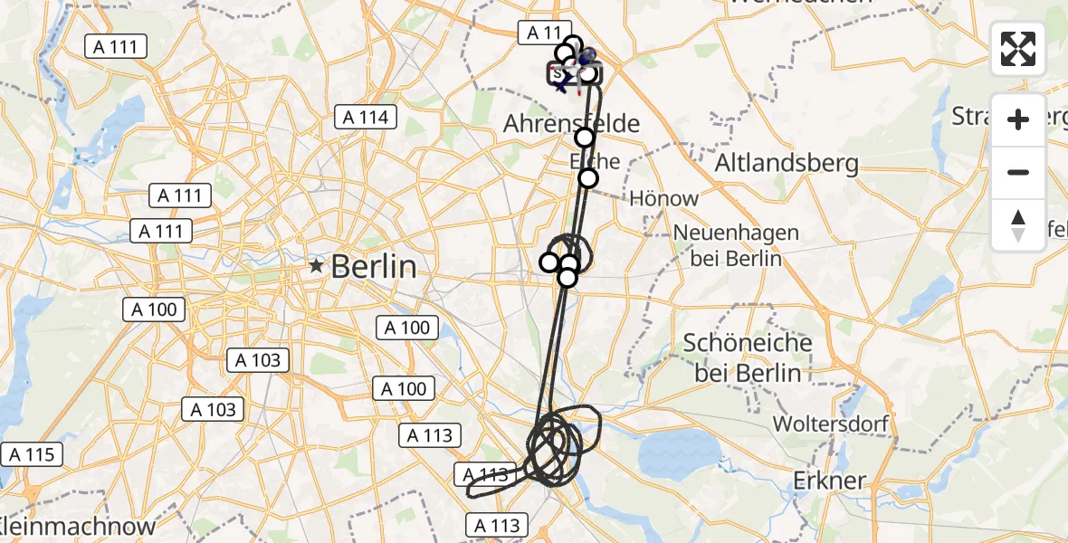 Flugroute Polizeihubschrauber Ahrensfelde Hubschrauberlandeplatz - Ahrensfelde Hubschrauberlandeplatz, 07 Oktober 2026, 18:38