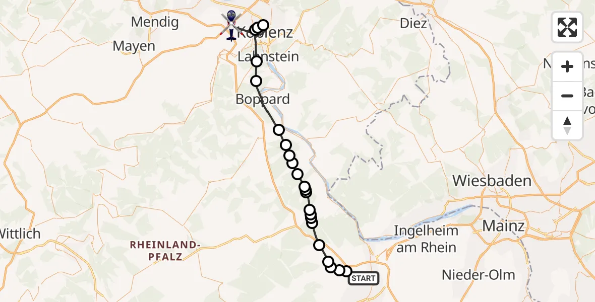 Flugroute Polizeihubschrauber Langenlonsheim - Koblenz, 07 Oktober 2026, 18:46