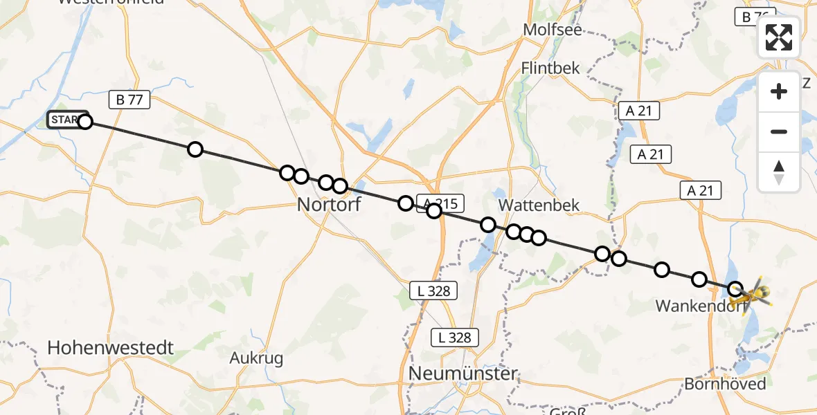 Flugroute Ambulanzhubschrauber Hörsten - Belau, 07 Oktober 2026, 18:56