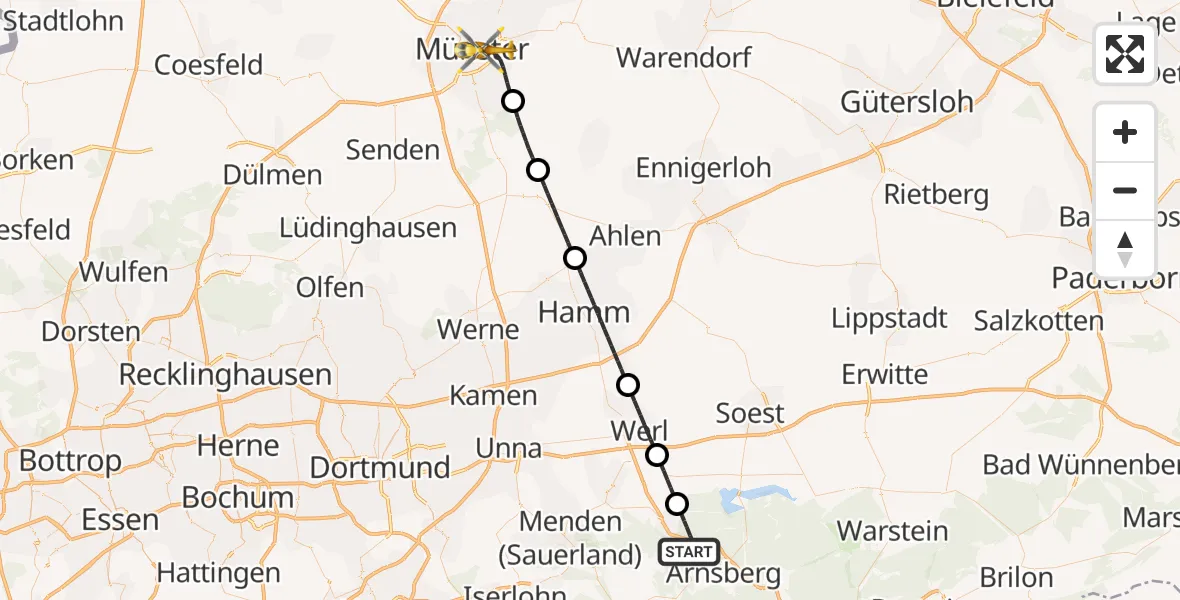 Flugroute Rettungshubschrauber Arnsberg - Münster, 07 Oktober 2026, 19:38