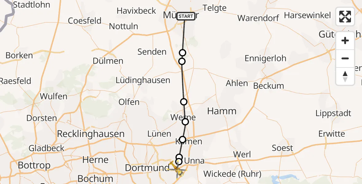 Flugroute Rettungshubschrauber Münster - Dortmund Flughafen, 07 Oktober 2026, 20:23