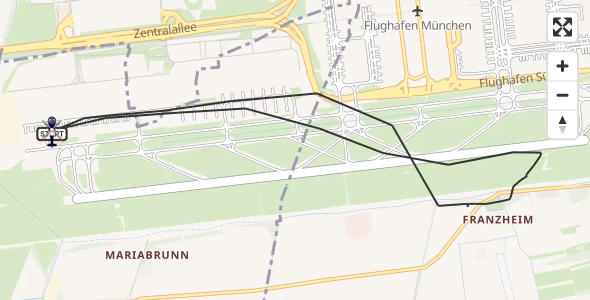 Flugroute Polizeihubschrauber München Flughafen - München Flughafen, 08 Oktober 2026, 01:53