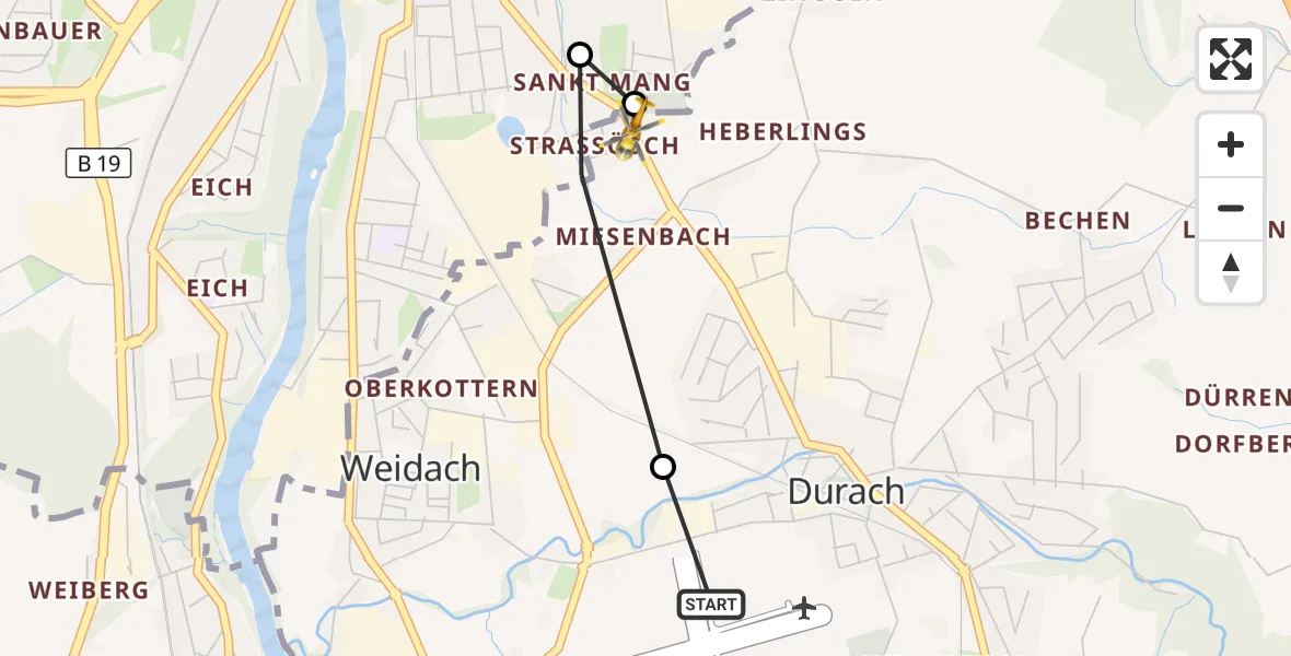 Flugroute Rettungshubschrauber Kempten-Durach Flugplatz - Durach, 08 Oktober 2026, 05:25