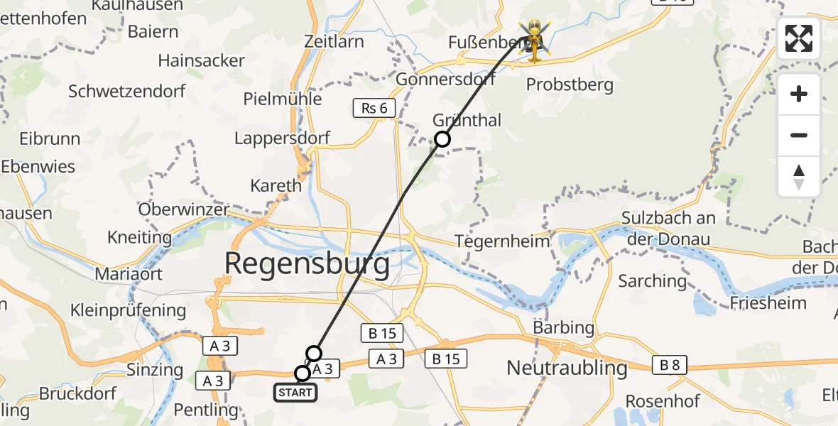 Flugroute Rettungshubschrauber DRF Air Rescue Station Regensburg / Regensburg University Hospital - Wenzenbach, 08 Oktober 2026, 05:39