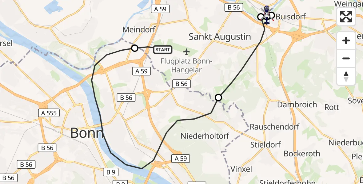 Flugroute Polizeihubschrauber Sankt Augustin - Siegburg, 08 Oktober 2026, 05:54