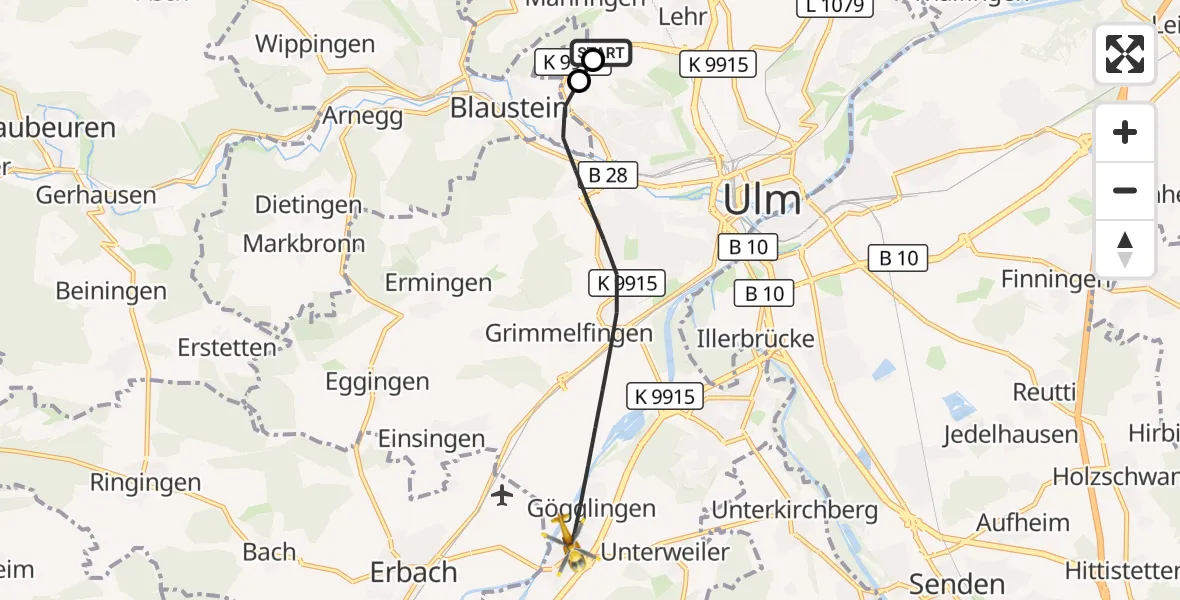 Flugroute Rettungshubschrauber Ulm Military Hospital Emergency - Ulm, 08 Oktober 2026, 05:57