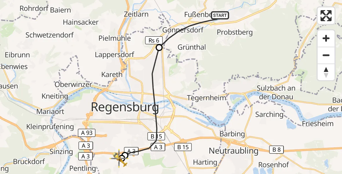 Flugroute Rettungshubschrauber Wenzenbach - DRF Air Rescue Station Regensburg / Regensburg University Hospital, 08 Oktober 2026, 06:13