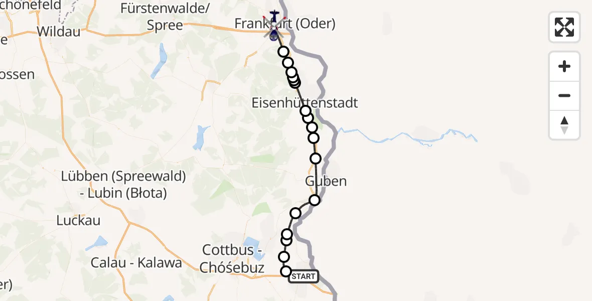 Flugroute Polizeihubschrauber Forst (Lausitz) - Frankfurt (Oder), 08 Oktober 2026, 06:36