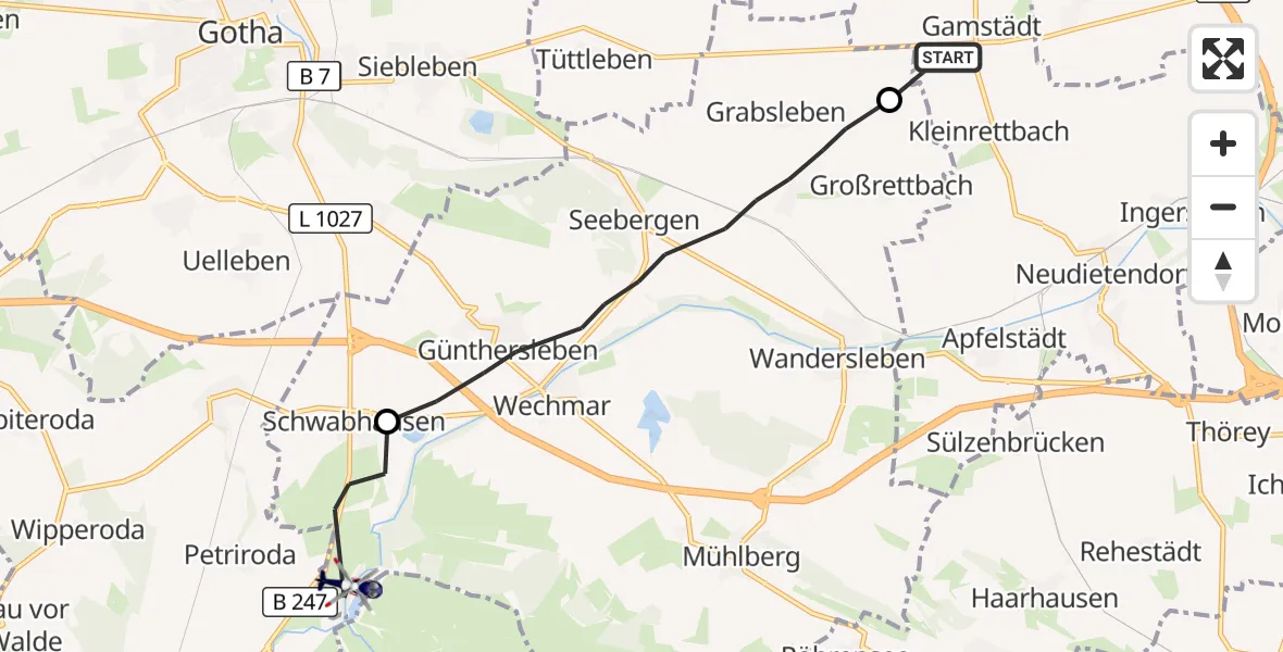 Flugroute Polizeihubschrauber Nesse-Apfelstädt - Schwabhausen, 08 Oktober 2026, 06:56