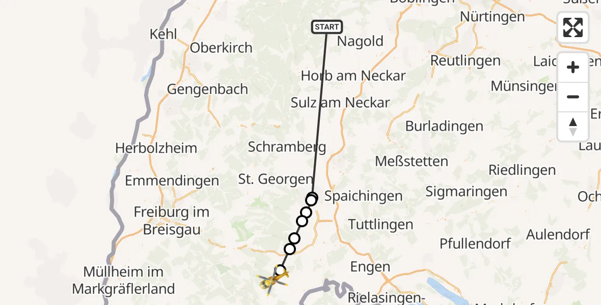 Flugroute Ambulanzhubschrauber Altensteig - Bonndorf im Schwarzwald, 08 Oktober 2026, 07:10