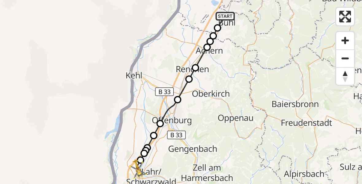 Flugroute Rettungshubschrauber Bühl - Lahr Flughafen, 08 Oktober 2026, 07:18