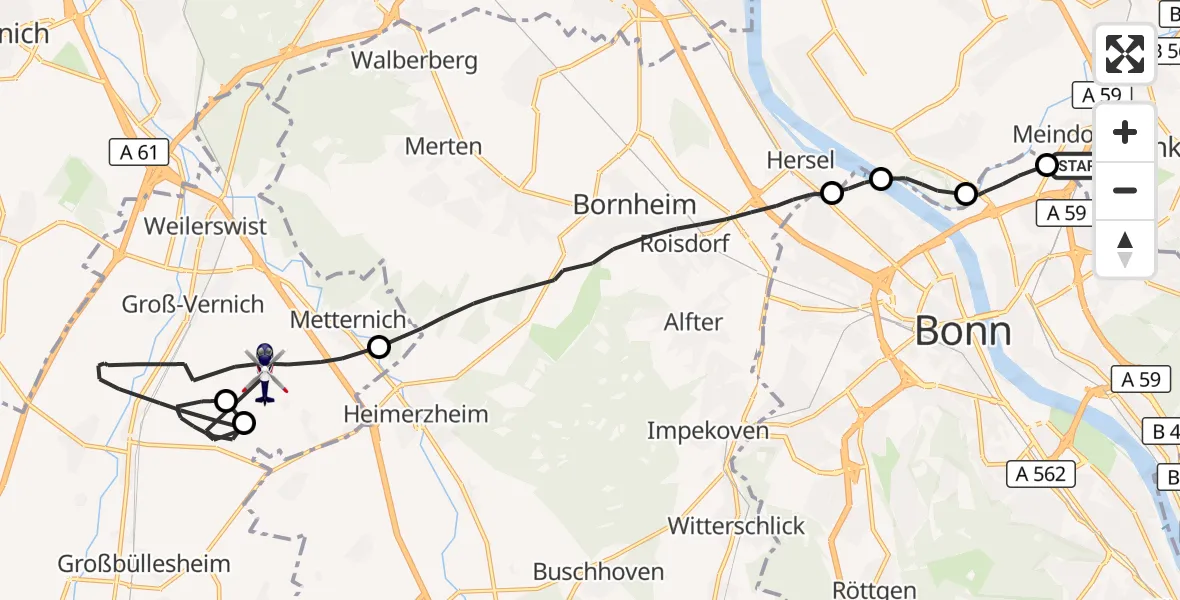 Flugroute Polizeihubschrauber Sankt Augustin - Weilerswist, 08 Oktober 2026, 07:46