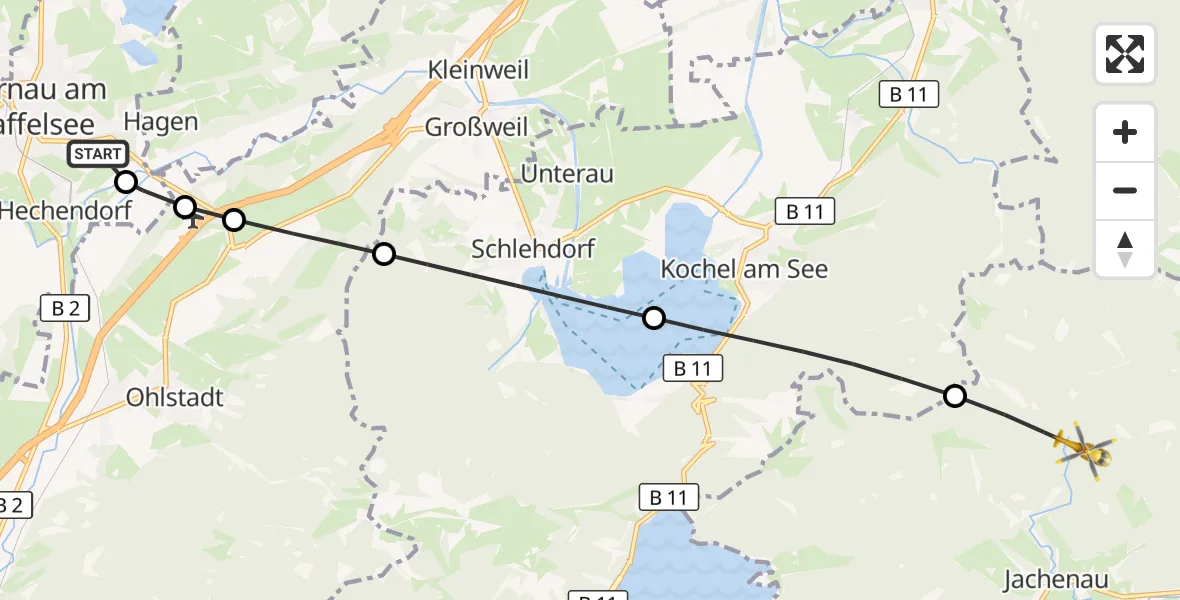 Flugroute Rettungshubschrauber Murnau Accident Hospital - Jachenau, 08 Oktober 2026, 07:50